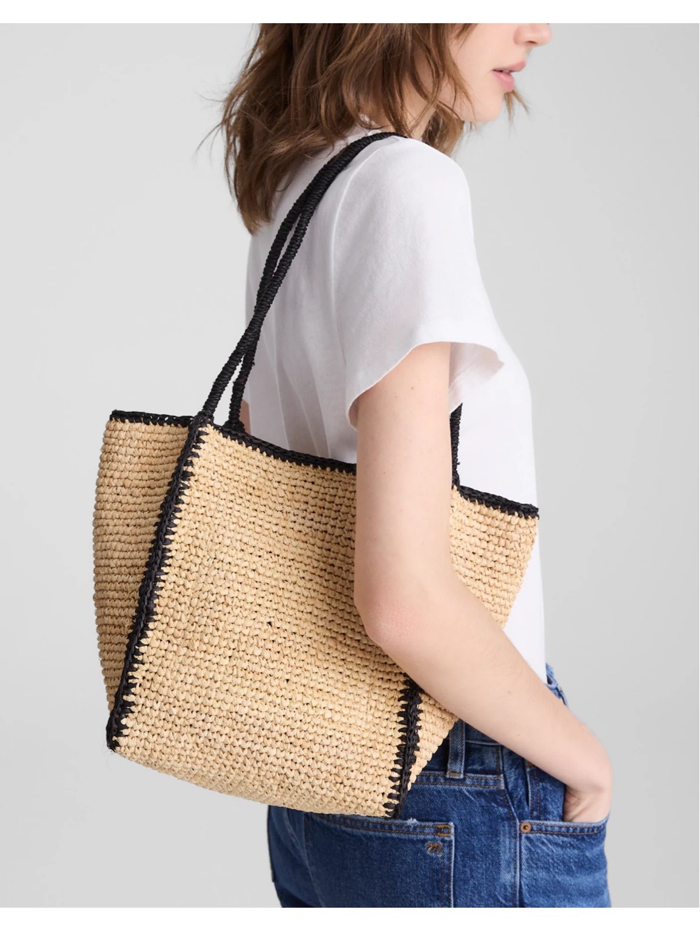 Madewell Natural Straw Tote Bag with Black Trim - Women